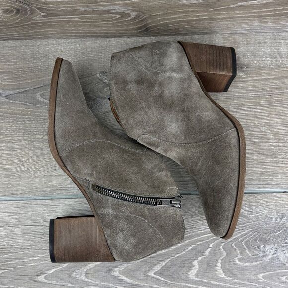Frye Nora Women's Sz 7.5B Gray Elephant Suede Zip Heeled Ankle Boots 3479930-EPT - Picture 10 of 14